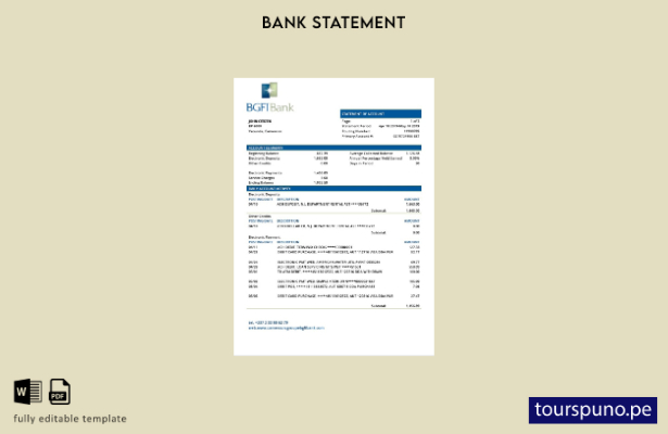listo para imprimir plantilla de word   extracto bancario BGFI de Camerún